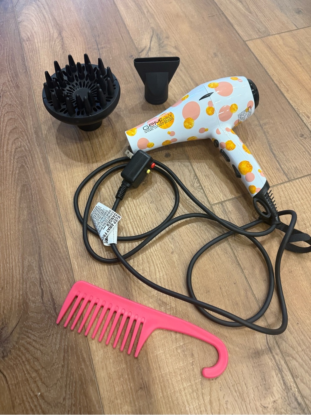 GEM Hair Dryer for Kids β White with Yellow & Pink Polka Dots